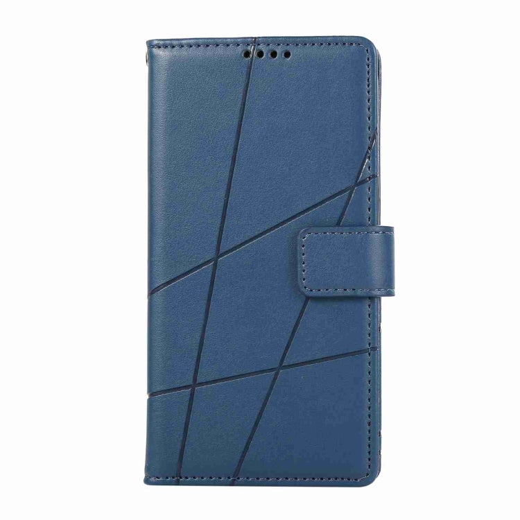 For iPhone 14 PU Genuine Leather Texture Embossed Line Phone Case in black with card slots and wrist strap, showcasing its stylish design and functionality.